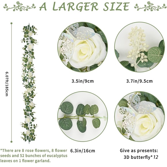 Elegant White Floral Table Runner with Butterflies 6 foot long.NWT - Picture 5 of 16